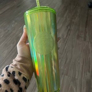 Lime green holographic cup with dome lid